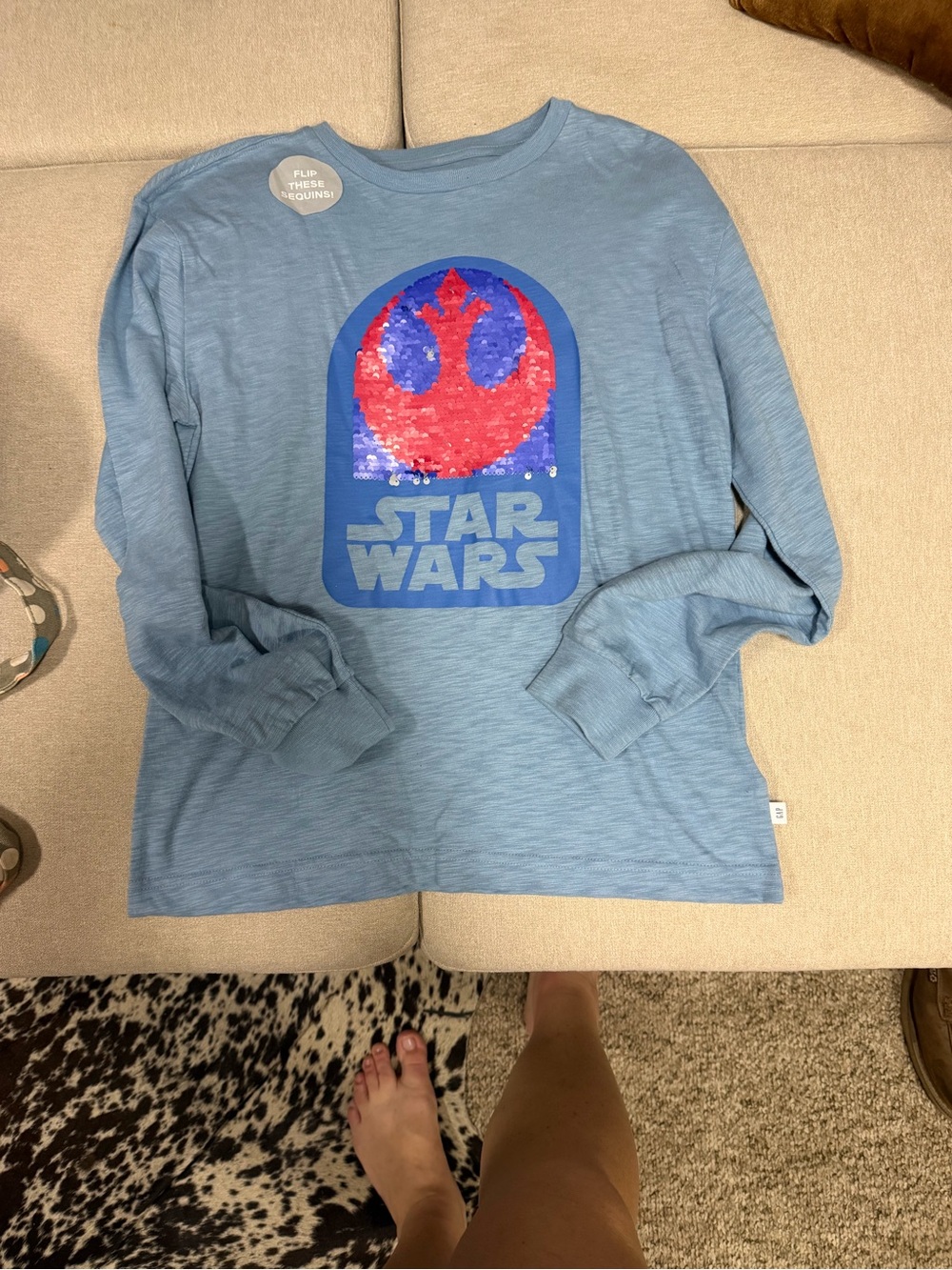 Star Wars Light Blue Long-Sleeve Top with Red/Blue Sequin Emblem